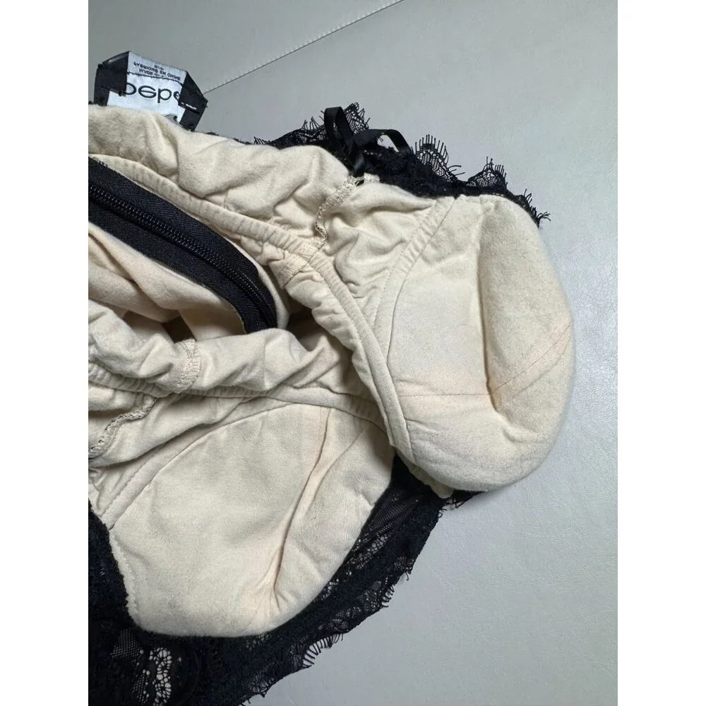 Bebe Black Lace Beige Mini Slip Dress Women size Small Coquette Sexy Fairy Grung - Picture 16 of 16